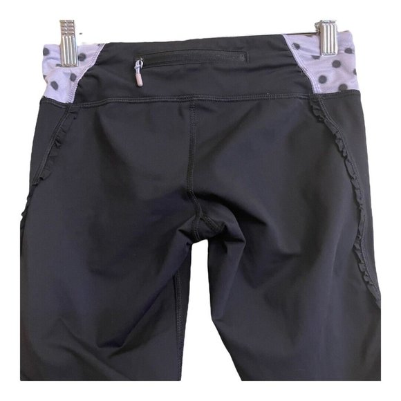 Lululemon Fast Free Crop Legging Size 4 Black High Noon Dot Lilac Running READ - Picture 4 of 16